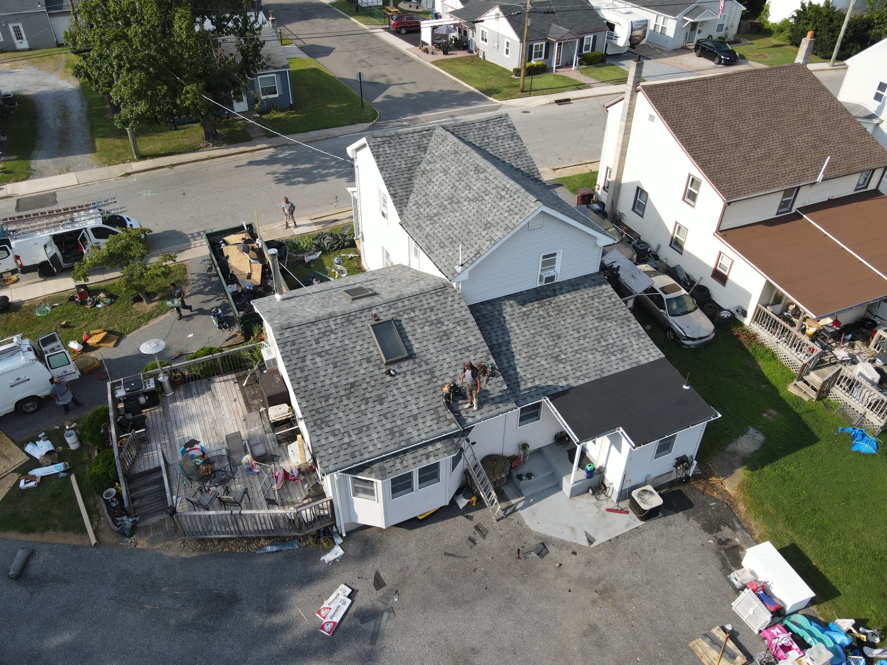 Completed residential roof installation viewed from above